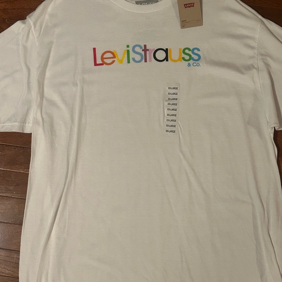 NWT Men’s XXL Levi Strauss White T-Shirt with Multicolor Logo - Picture 1 of 4